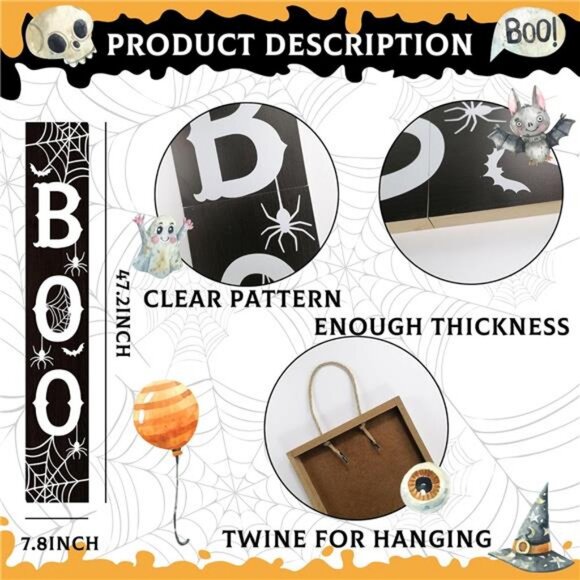 Halloween Porch Sign Boo Sign For Front Porch Scary Wooden Vertical Welcome Sign - Picture 2 of 8